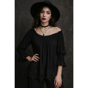 Anthropologie black lace gothic witch tunic top dark romantic medium stevie nick